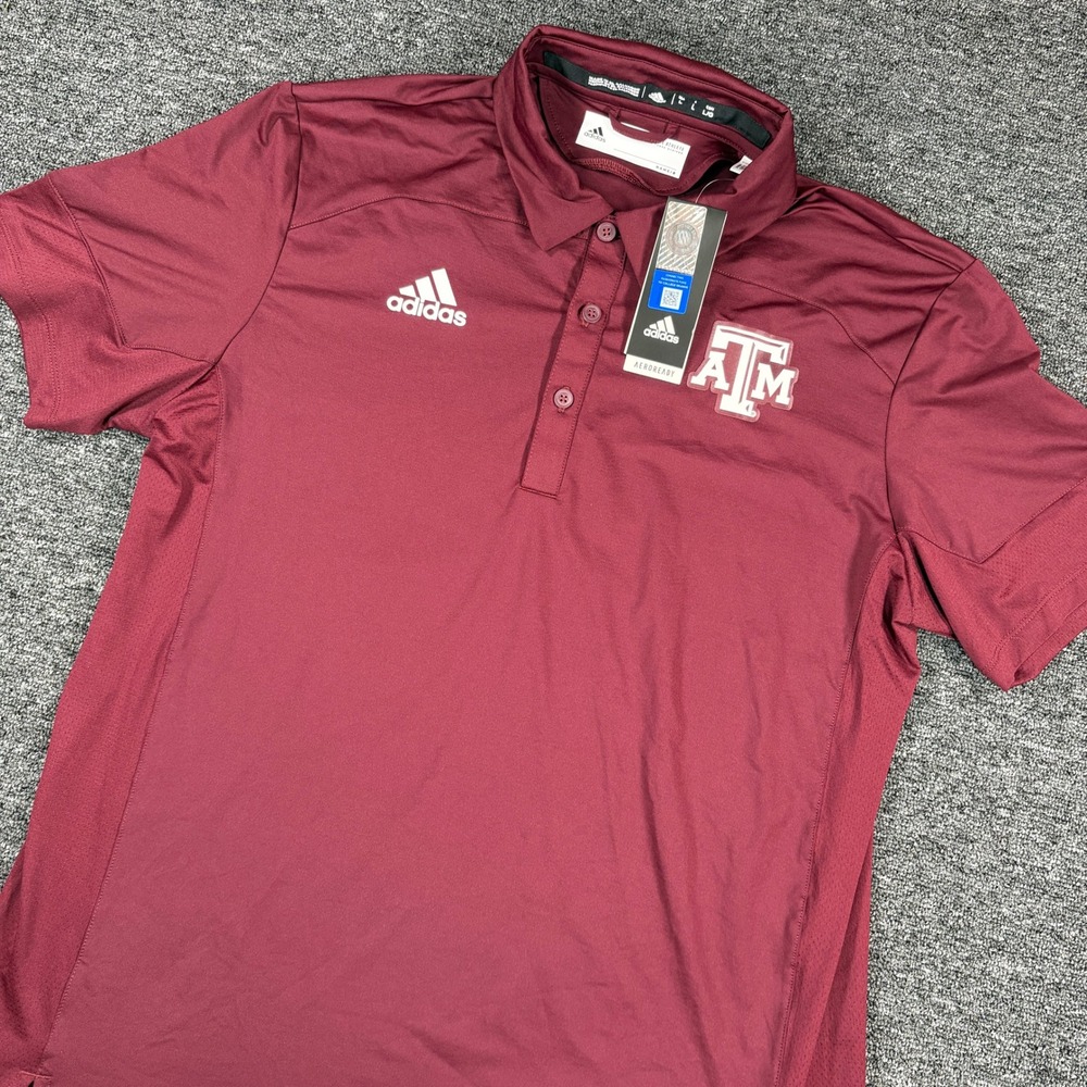 Adidas Tech Polo Mens Large Maroon Texas A&M Aggies AEROREADY GE1755